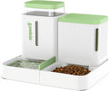 ZOMISIA Gravity Cat Feeder and Water Dispenser, 0.8 Gal x 2, White & Green