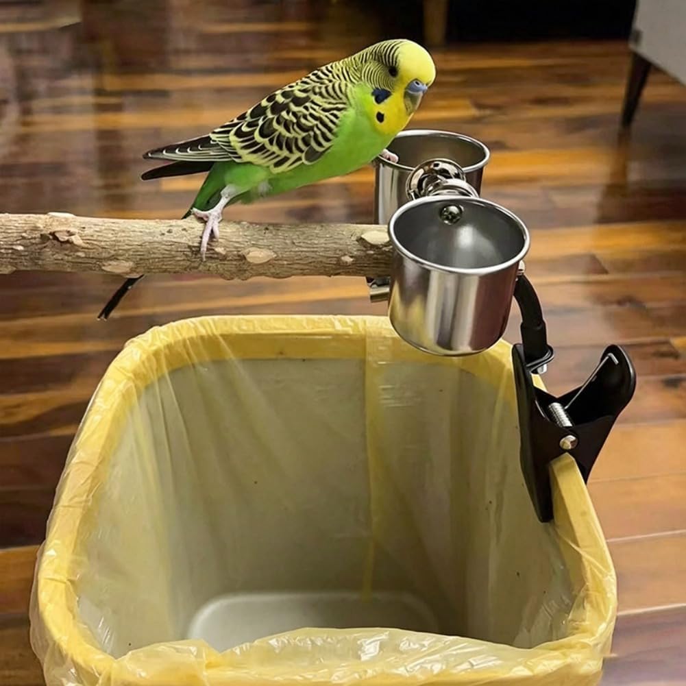 OMEM Parrot Pepperwood Perch Clip Fixed Solid Wood Scratching Perch Bird Fixed Point Defecation Stand with Food Bowl