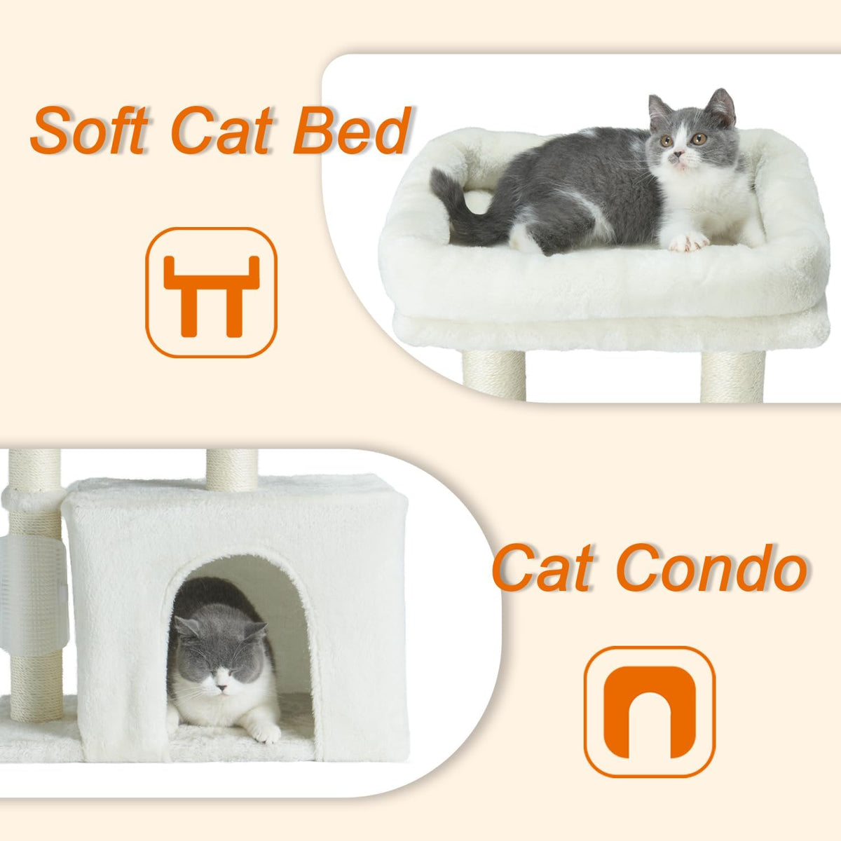 PEEKAB Small Cat Tree Tower,Scratching Post with Condo and Perch for Indoor Cats and Kittens,with Dangling Ball Massage Brush,Beige
