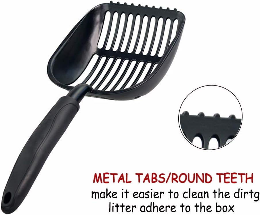 Cat Litter Scoops Latest Update Polishing Metal Cat Litter Scoop with Black, Solid Giant Aluminum Alloy Sifter Deep Shovel with TABS/Round Teeth Pet Kitty Litter Scooper