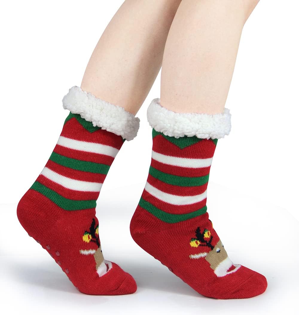 Slipper Socks for Women with Gripper Thick Fuzzy Christmas Gift