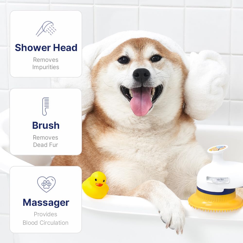 PETHROOM Shower Sprayer Attachment for Dogs & Cats with Massage Bath Brush