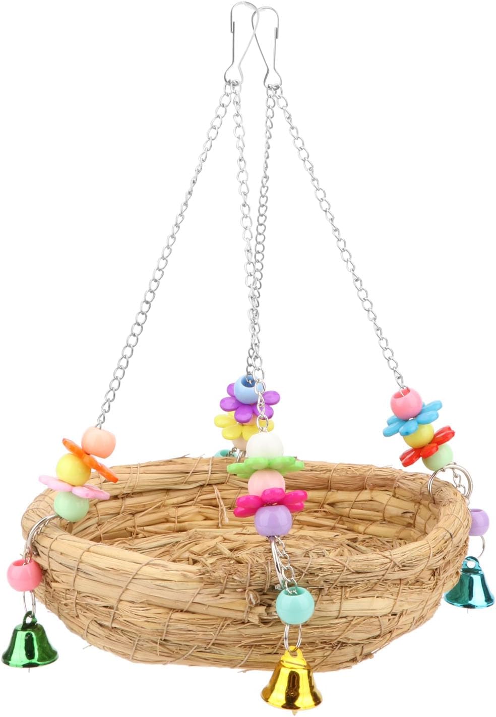 Hypeety Natural Handwoven Straw Bird Nest Bed Bird Swing Toy with Bells