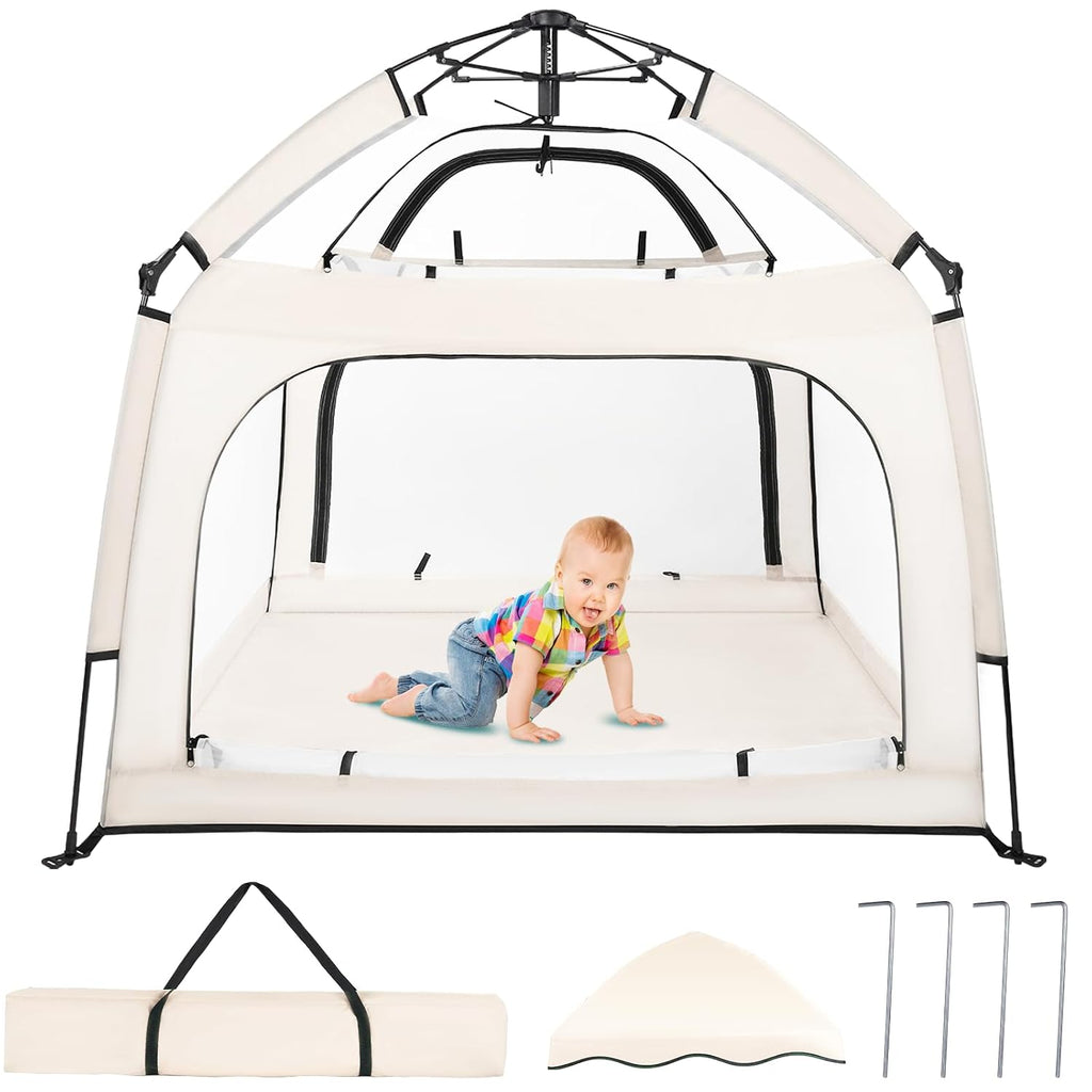 Bend River Baby Playpen with Canopy, Square Toddler Beach Tent (Green)