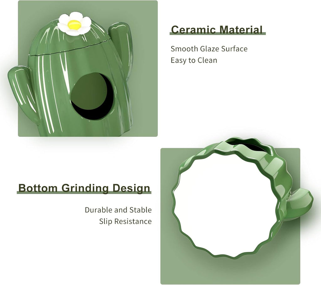 BUCATSTATE Hamster Hideout Ceramic - Cactus Shape Hamster House and Habitats Cool Bed Ideal for Summer Dwarf Hamster Gerbil Mice Golden Bear (Green-Large)