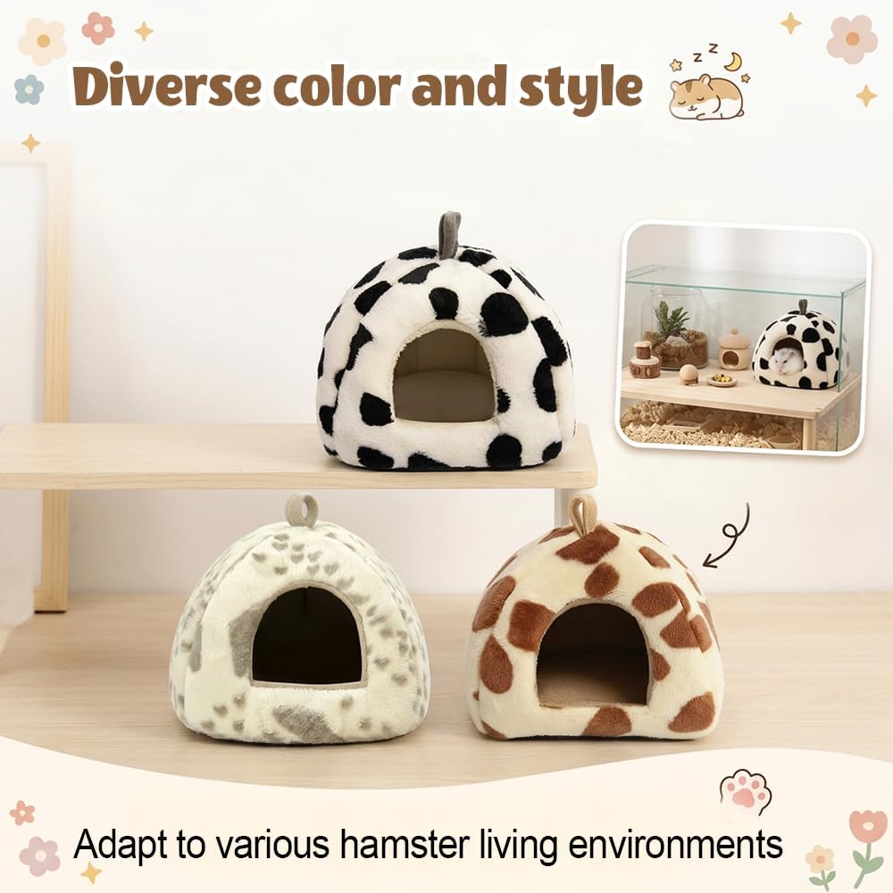 Hamster Hideout Bed, 5.91 inch Plush Small Animal Yurt House with Removable Cushion, Soft Coral Fleece Guinea Pig Warming Den for Chinchillas Hedgehogs