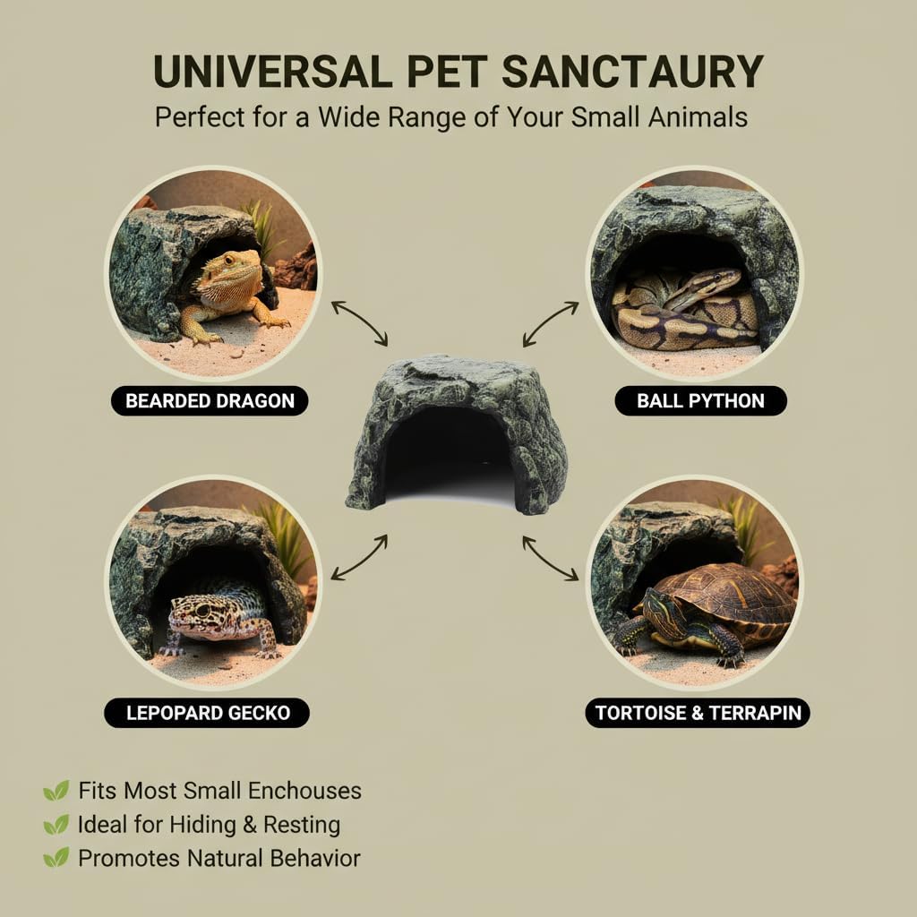 Generic Rock Hide Cave for Reptiles & Amphibians, Large Aquarium Fish Hide Cave Decoration, Stone Cave Hide House Terrarium & Aquarium Accessories for Betta, Shrimp, Turtle, Bearded Dragons, Lizards