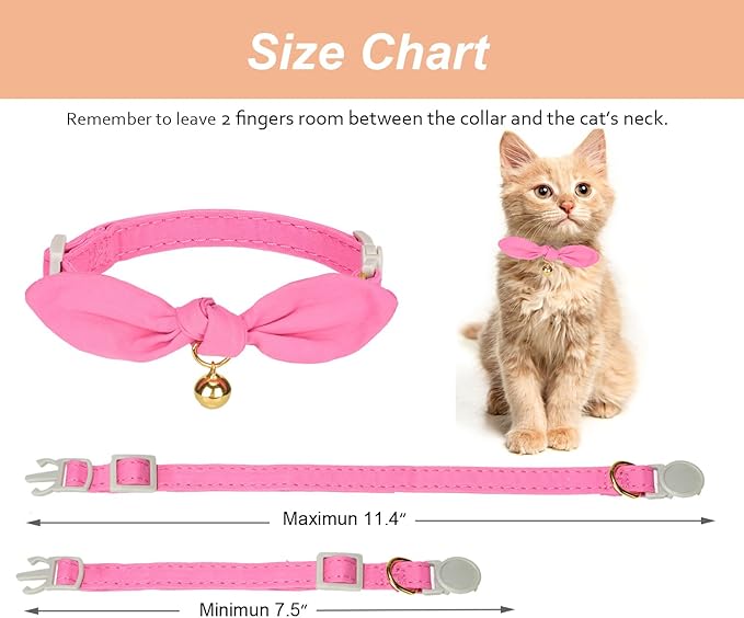 Bunny Ear Cat Collar with Bell and Bow Tie, Breakaway Cute Bowtie Kitten Collars - Image 8