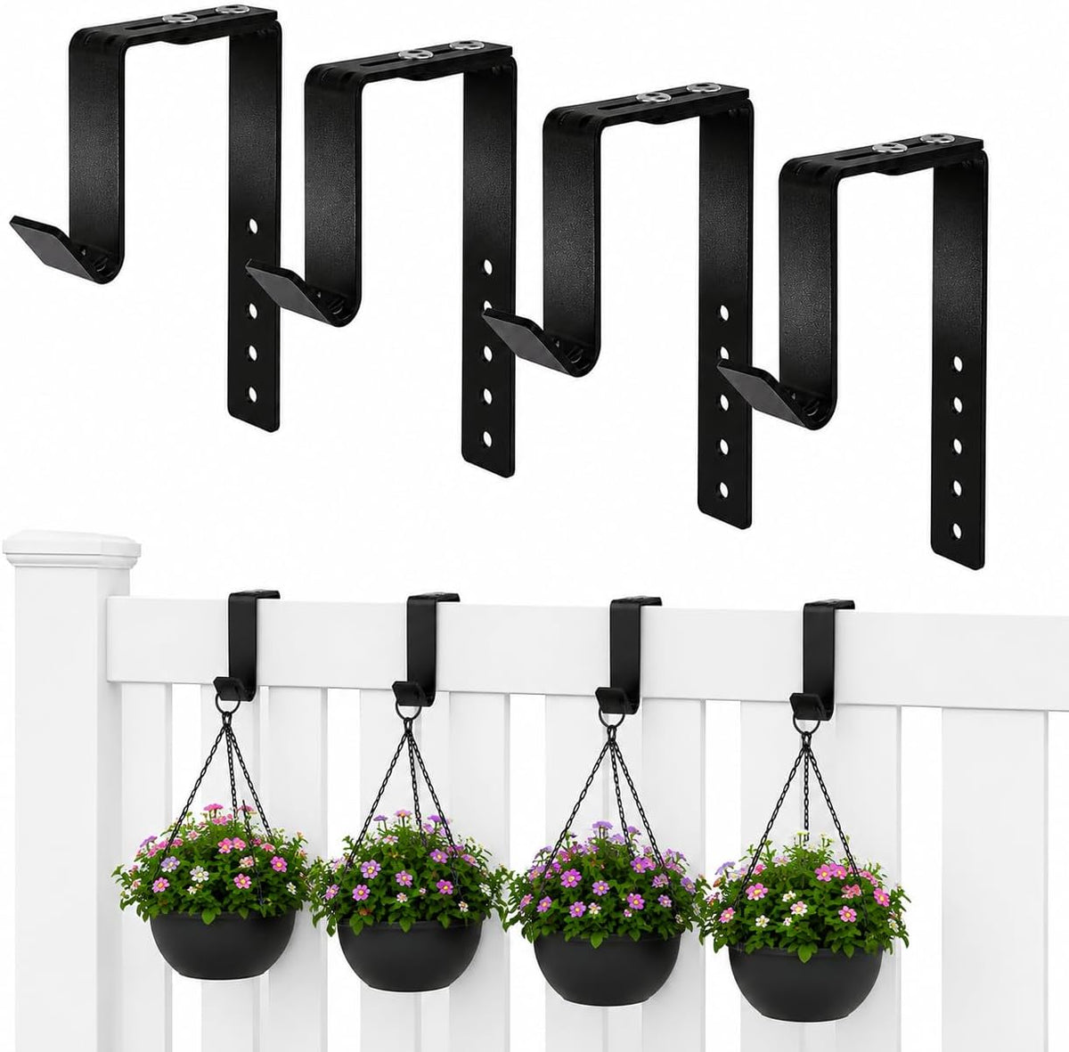 4 Pack Adjustable Fence Hooks for Planters, Holds 40 lbs, Measure First