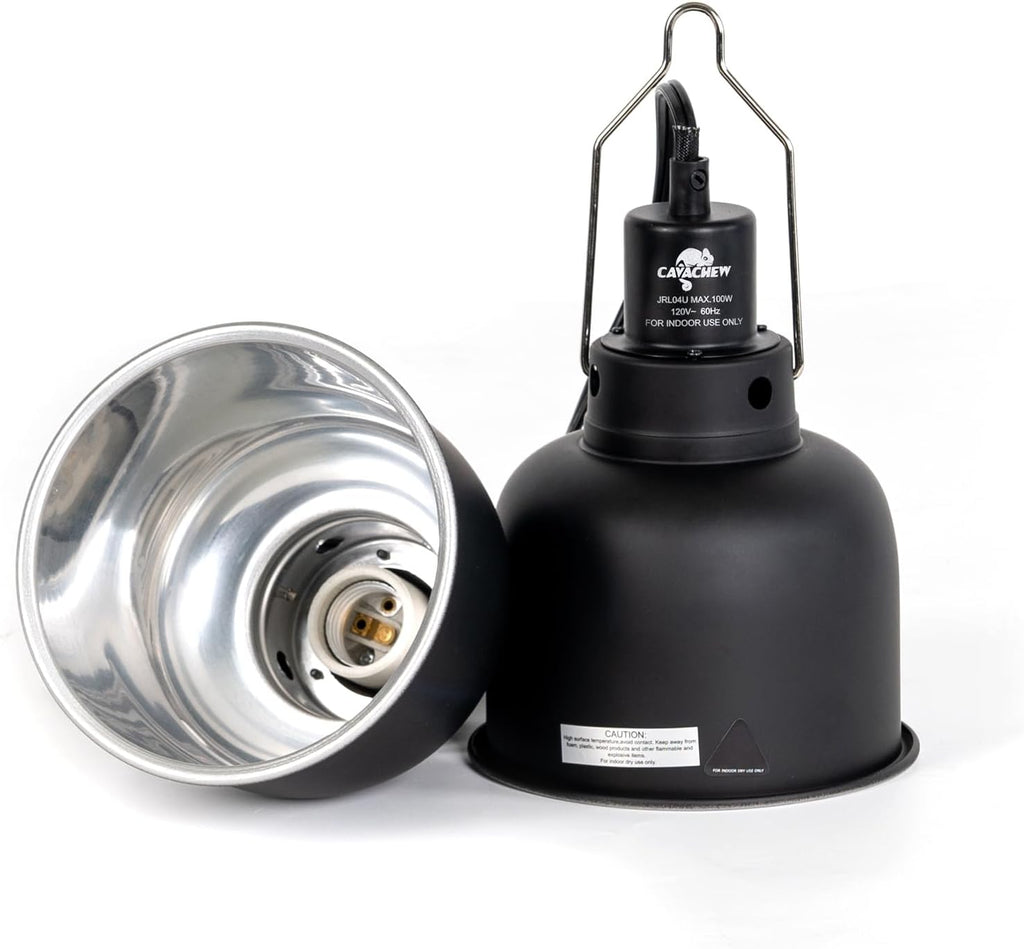 2 Pack Reptile Light Fixture, 5.5in Deep Dome Reptile Lamp Fixture, Optical Reflection Cover, Separate Switch & Hook, Terrarium Light Fixture for Reptile Heat Basking UVB Bulbs, 100W, Black