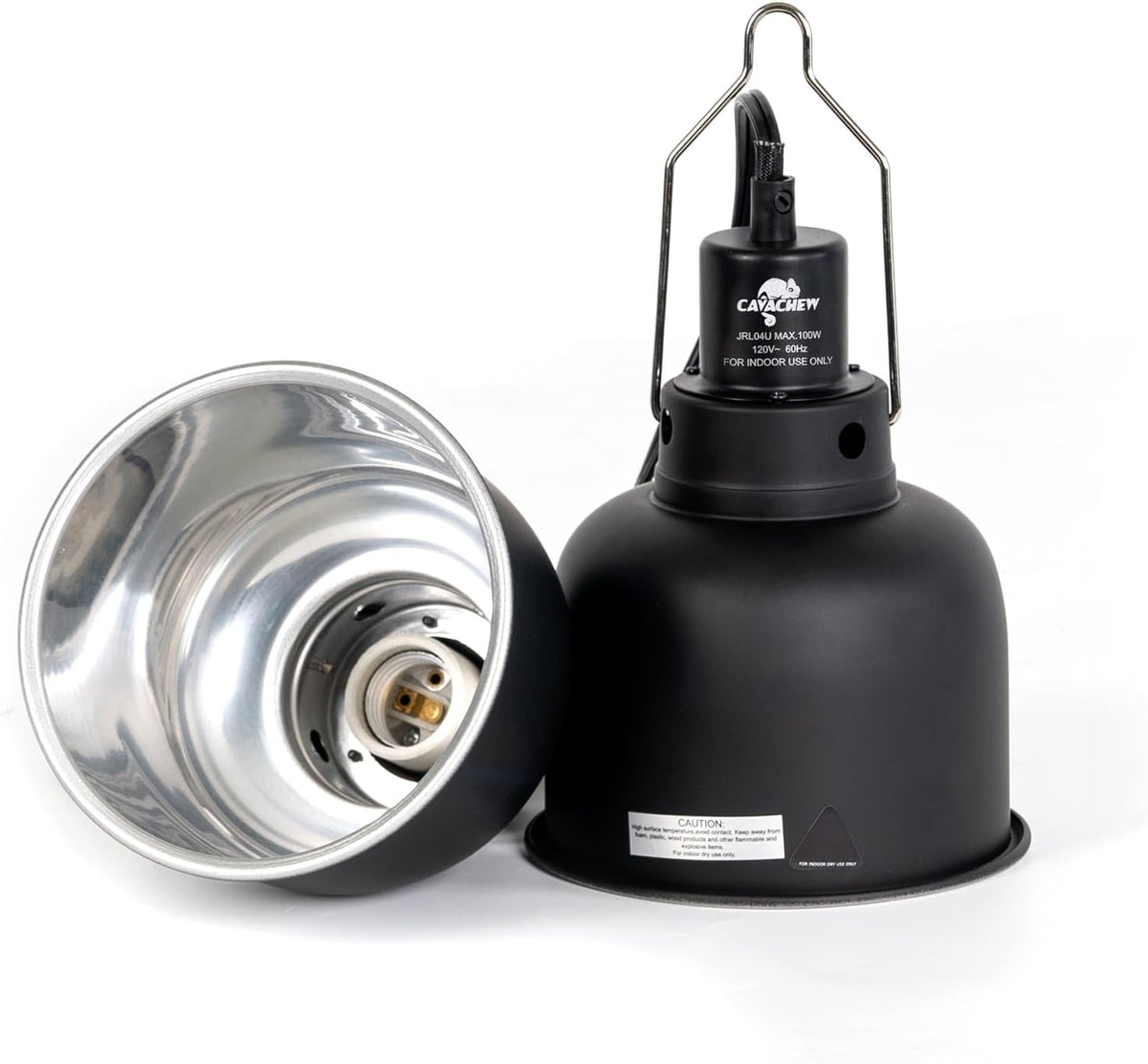 2 Pack Reptile Light Fixture, 5.5in Deep Dome Reptile Lamp Fixture, Optical Reflection Cover, Separate Switch & Hook, Terrarium Light Fixture for Reptile Heat Basking UVB Bulbs, 100W, Black