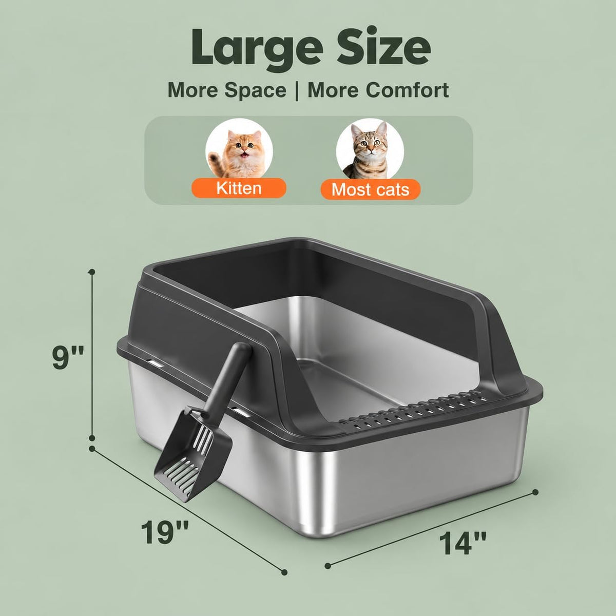 FURTIME Stainless Steel Litter Box with Lid 2Pcs, Enclosed Metal Litter Box