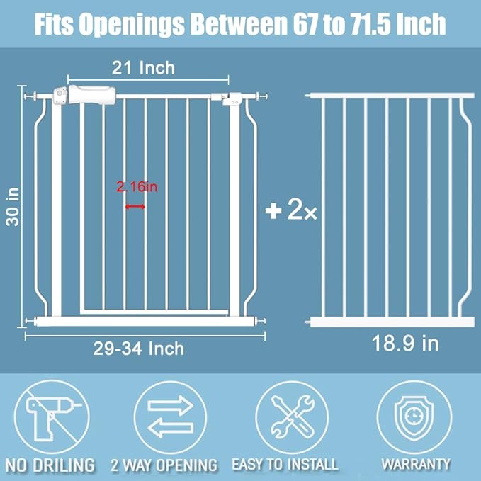 Extra Wide Large Baby Gate 67-71.5 Inch Automatic Close Pet Dog Gates - Image 2