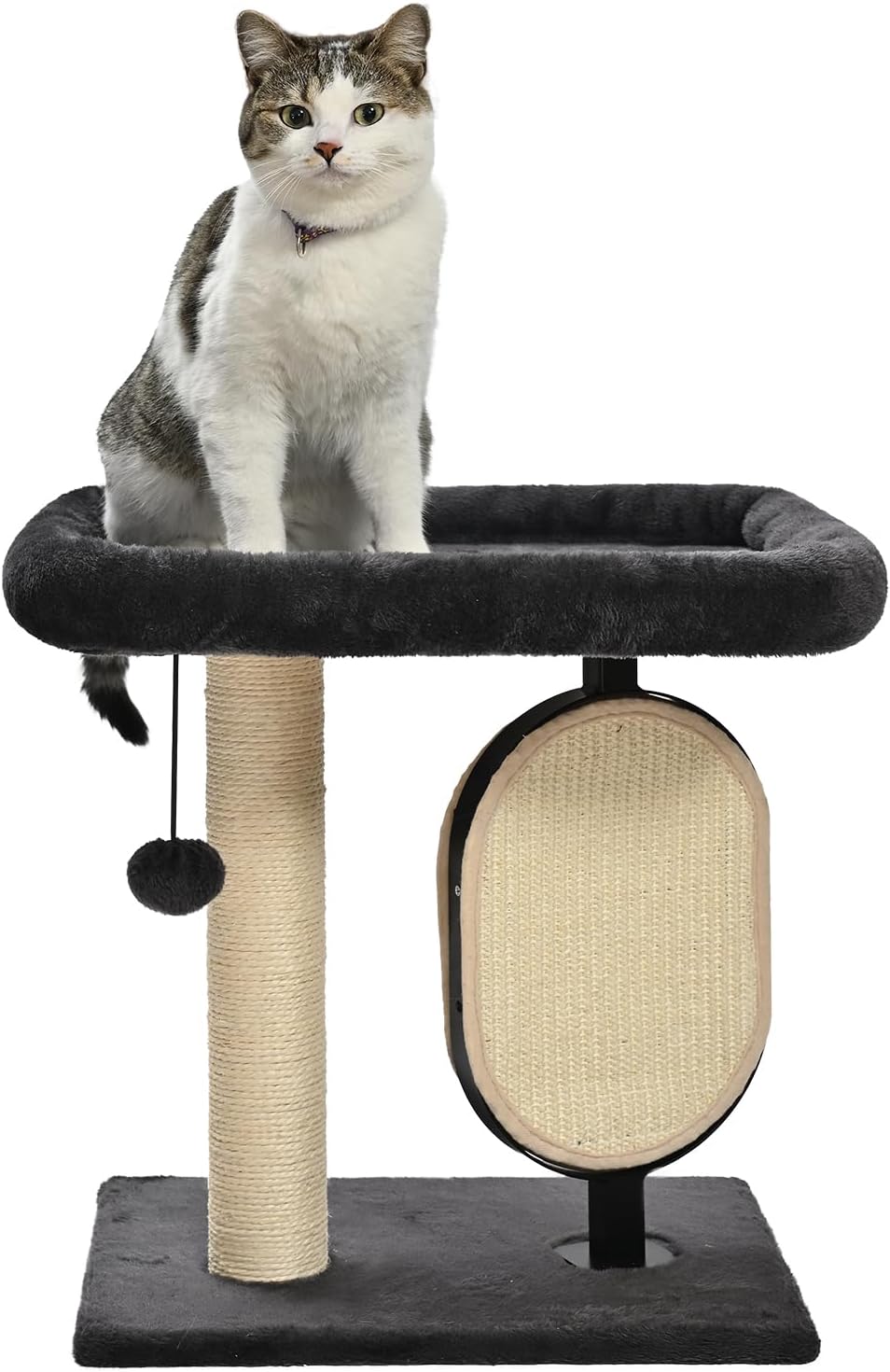 Amazon Basics Cat Tower with Hammock Bed and Scratching Post for Indoor Cats, Easy to Assemble, Interactive Hanging Ball, 15.8" x 15.8" x 19.7", Beige