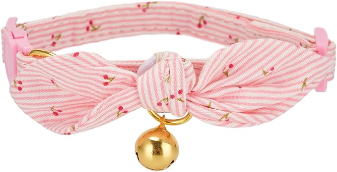 Cotton Bowtie Cat Collar with Bell 2 Pack Adjustable Breakaway Kitten Collars - Image 2