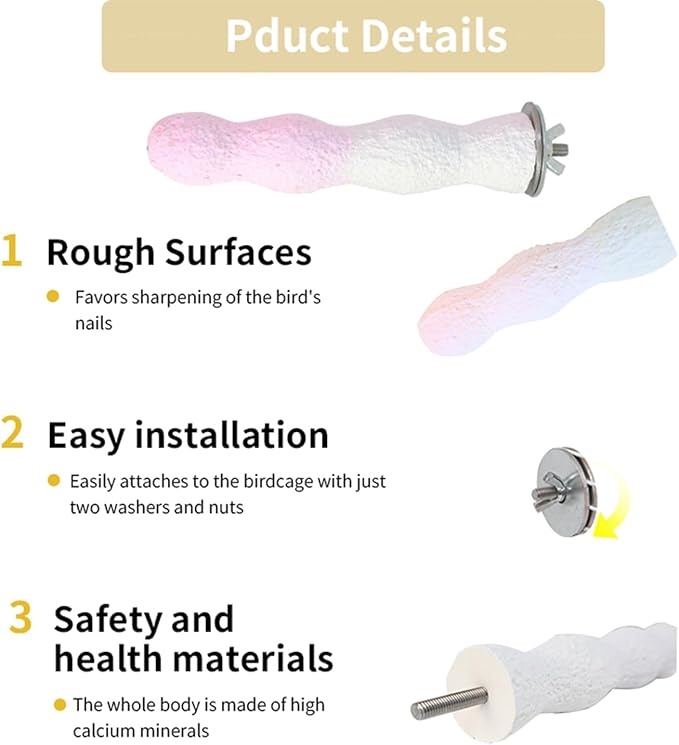 Bird Perches for Cage, Abrasive Surface High Calcium Mineral Parrot Perch Stand - Image 5