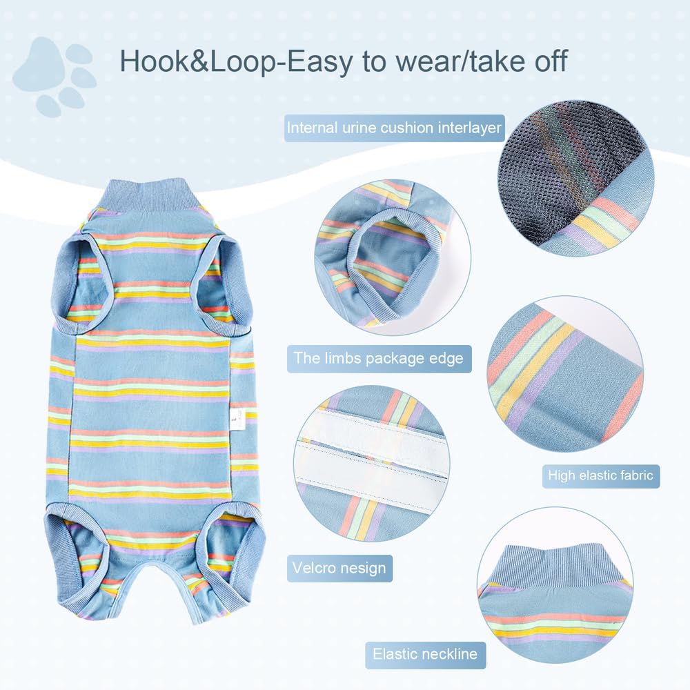 Pet Recovery Suit After Surgery - Abdominal Wounds Breathable Striped Leisure Wear Shirt, E-Collar Alternative Cats Dogs Neuter Spay Anti Licking Clothes for Male Female Pets (Medium)