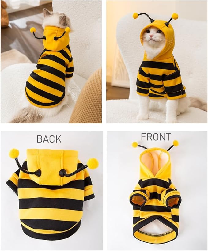 Selena Cat Bee Antennae Costume Hoodies Cute Bee Stripes Dog Kitten Puppy Pet - Image 3