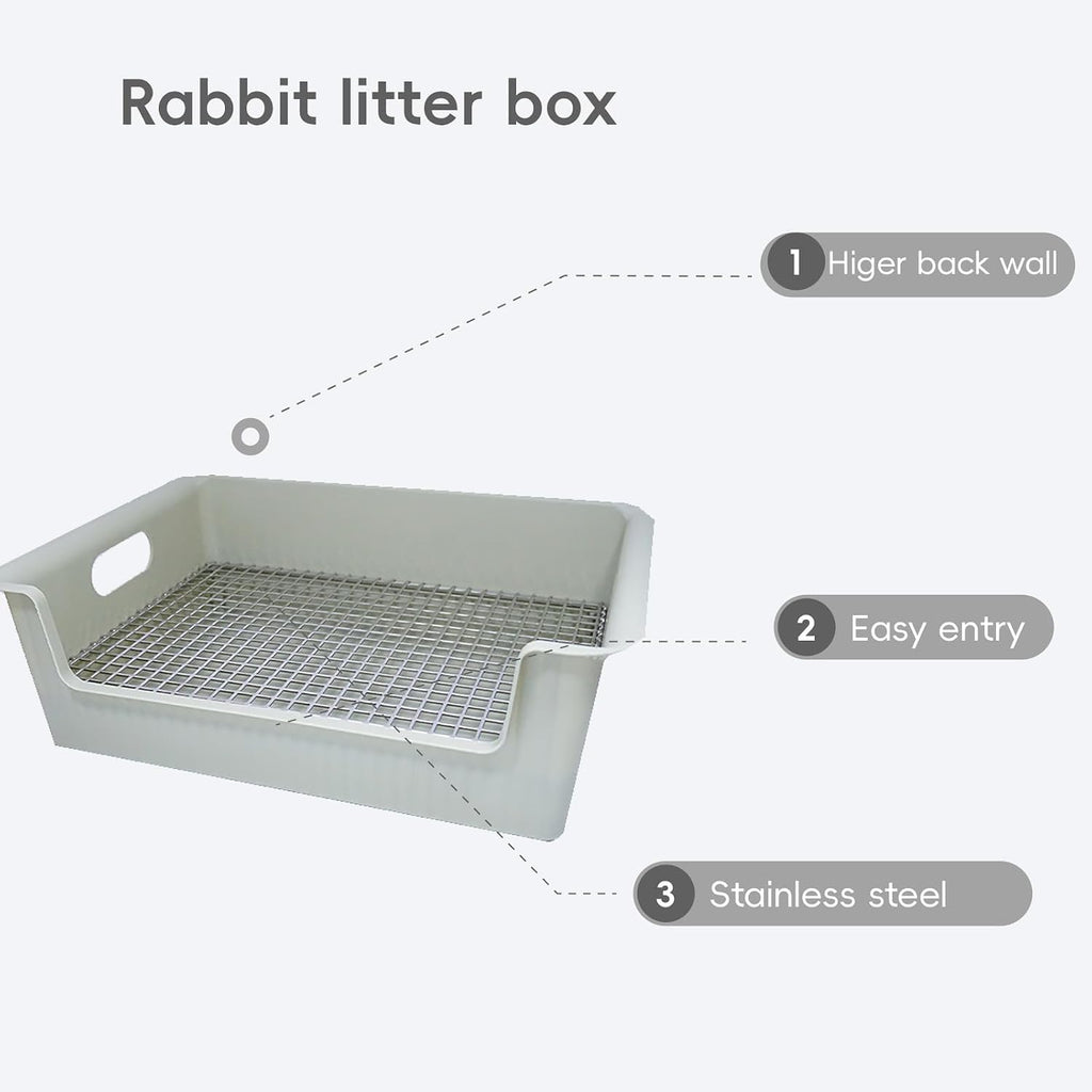 Large Rabbit Litter Box with Widened Stainless Steel Grid, Easy to Clean Guinea Pig Bunny Litter Box for Guinea Pigs Cages,High Back Wall for Small Animals（15×11.2×5.9 in