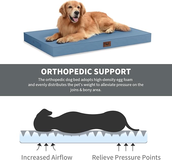 Outdoor Large Washable Dog Bed, Orthopedic Egg Crate Foam Dog Crate Mat - Image 3
