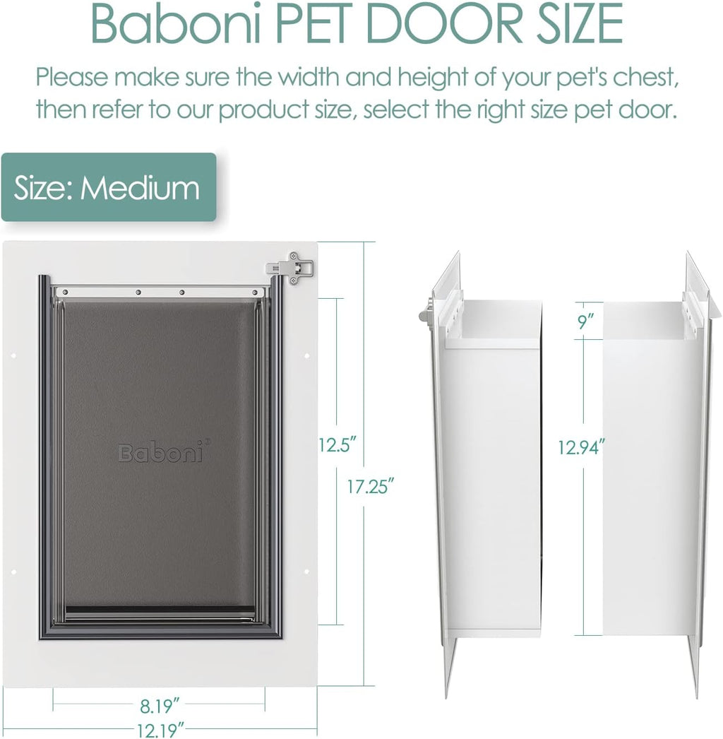 Baboni Pet Door for Wall, Steel Frame and Telescoping Tunnel, Aluminum Lock, Double Flap Dog Door and Cat Door, Strong and Durable (Pets Up to 40 Lb) -Medium