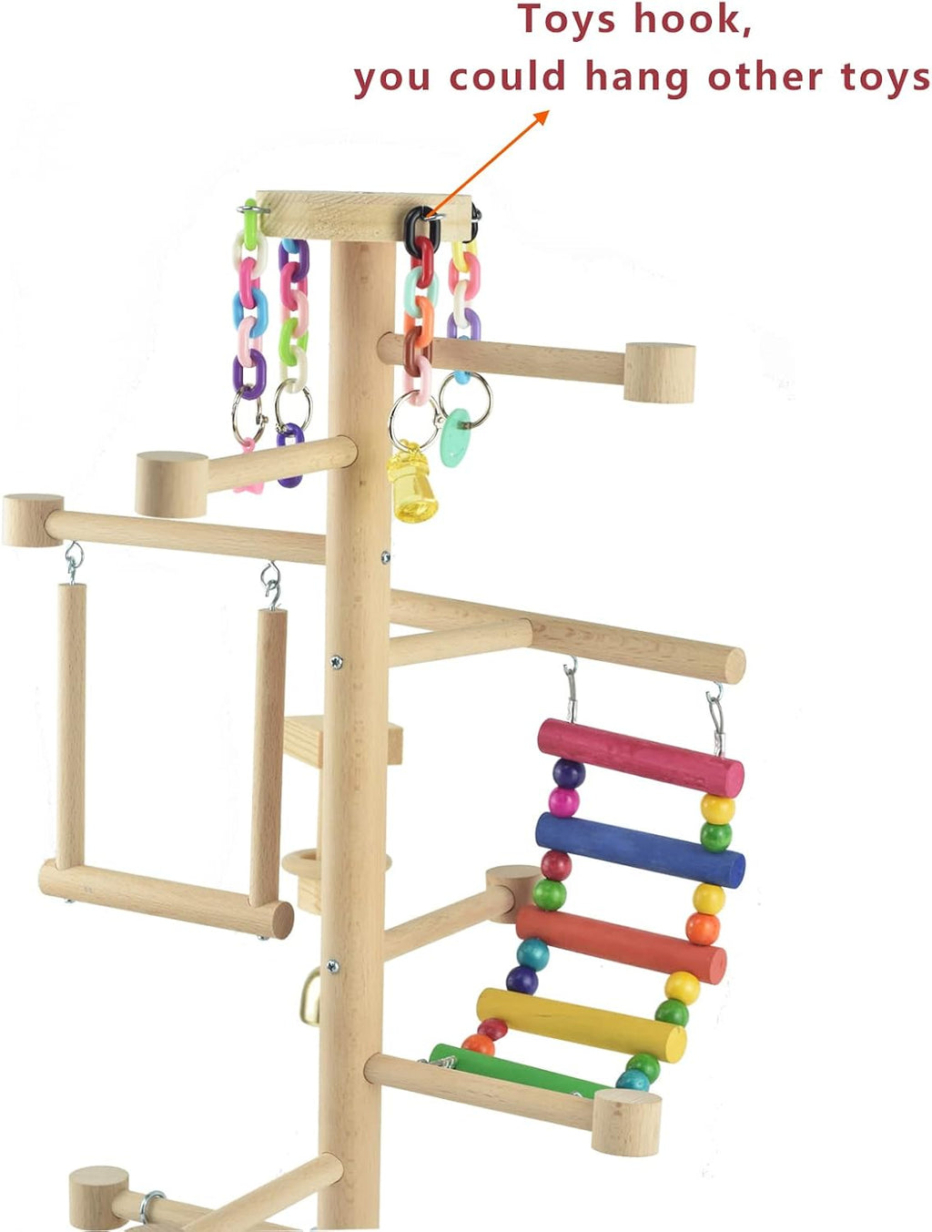 Large Bird Playground Cockatiel Wood Playstand with Perch Swing Ladder Chew