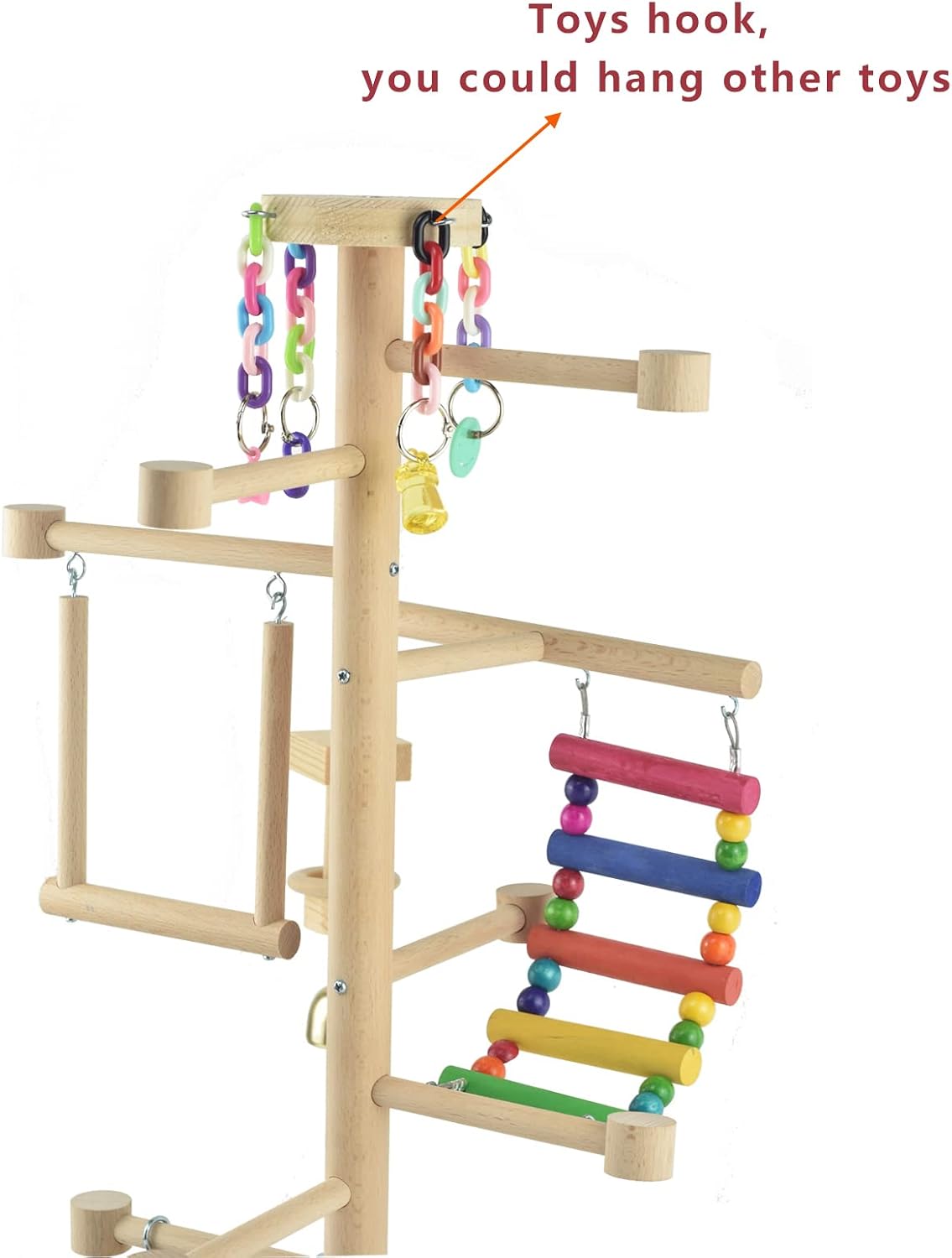 Large Bird Playground Cockatiel Wood Playstand with Perch Swing Ladder Chew