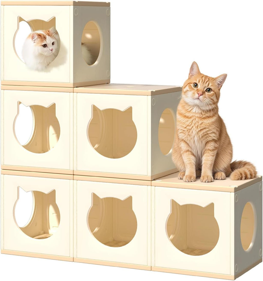 Stackable HDPE Cat Tree Tunnel Hideout, 2-in-1 Playhouse for Indoor Cats