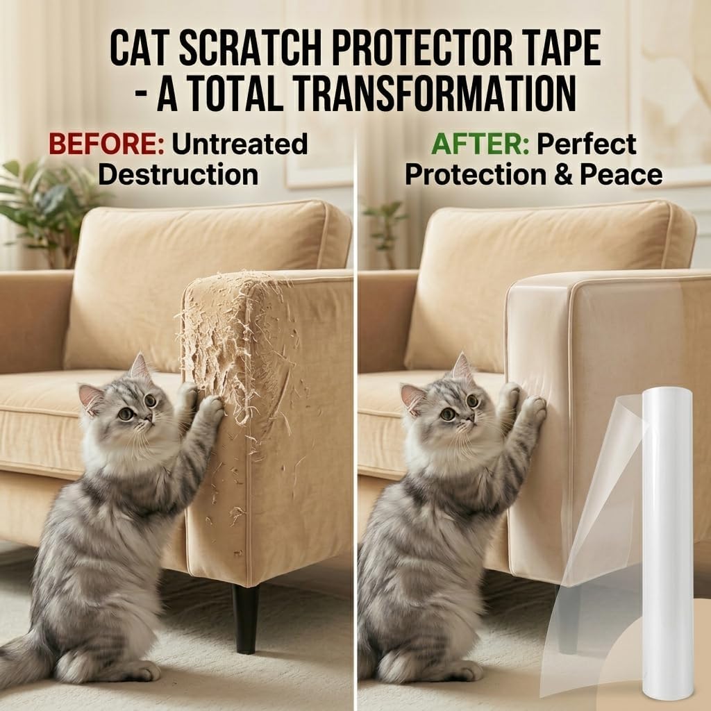 197"x12" Anti Cat Scratch Furniture Protector, Flexible Anti-Claw Couch Furniture Guard for Sofa, Beds, Doors, Tables and Walls, Clear Pet Scratch Deterrent