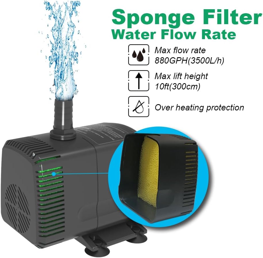 Knifel Submersible Water Pump 880GPH Pond Pump for Fountains