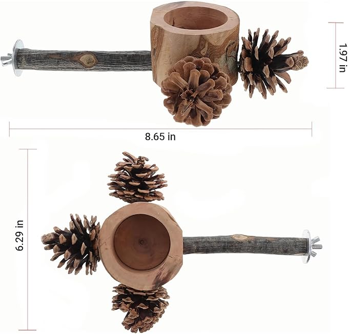 2 Pcs Bird Perch with Safe Bowl Wood & Pinecones - Image 4