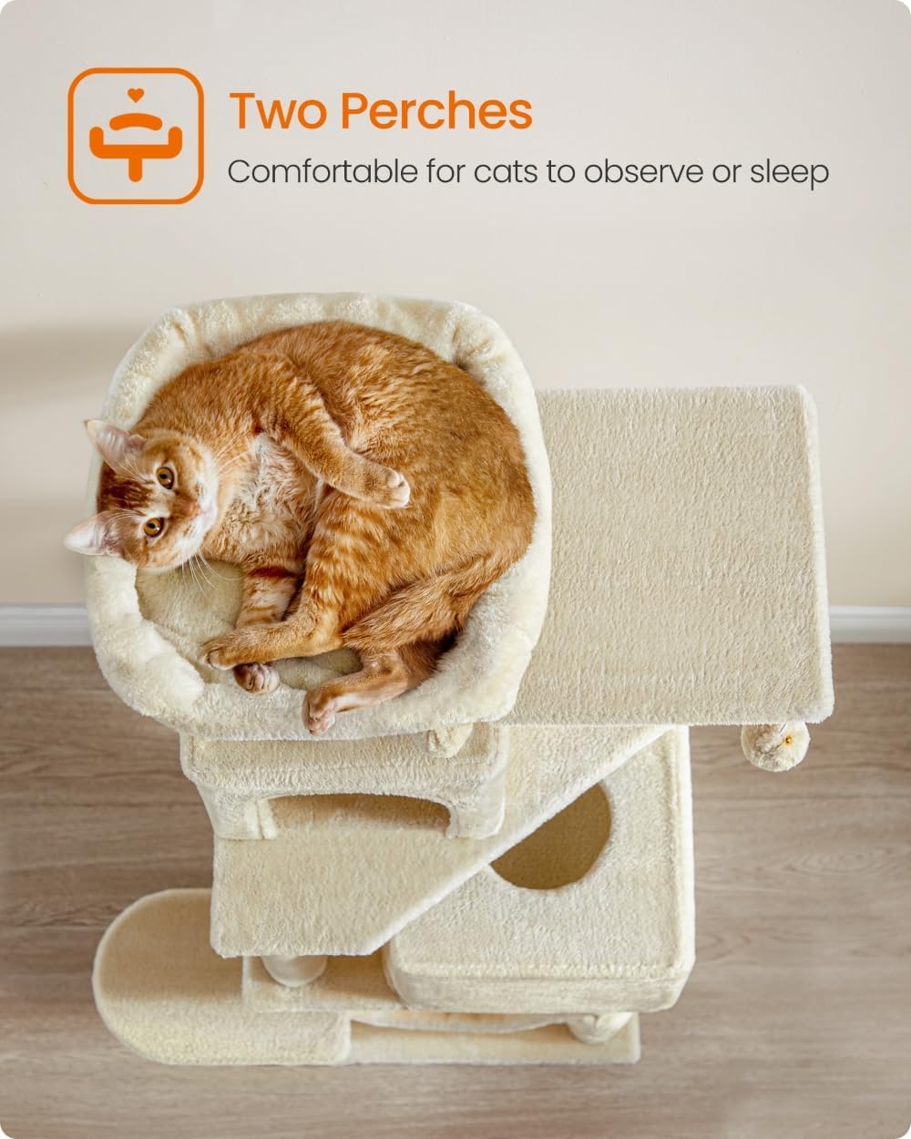 Feandrea Cat Tree, 59.5-Inch Tall Cat Tower, Multi-Level Condo, Beige