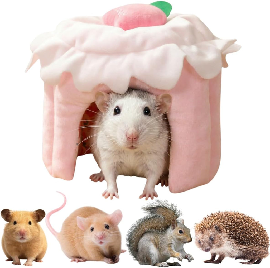 Cozy Warm Guinea Pig Hideout Soft Small Pet Cave House Cake Shape (Pink,S)
