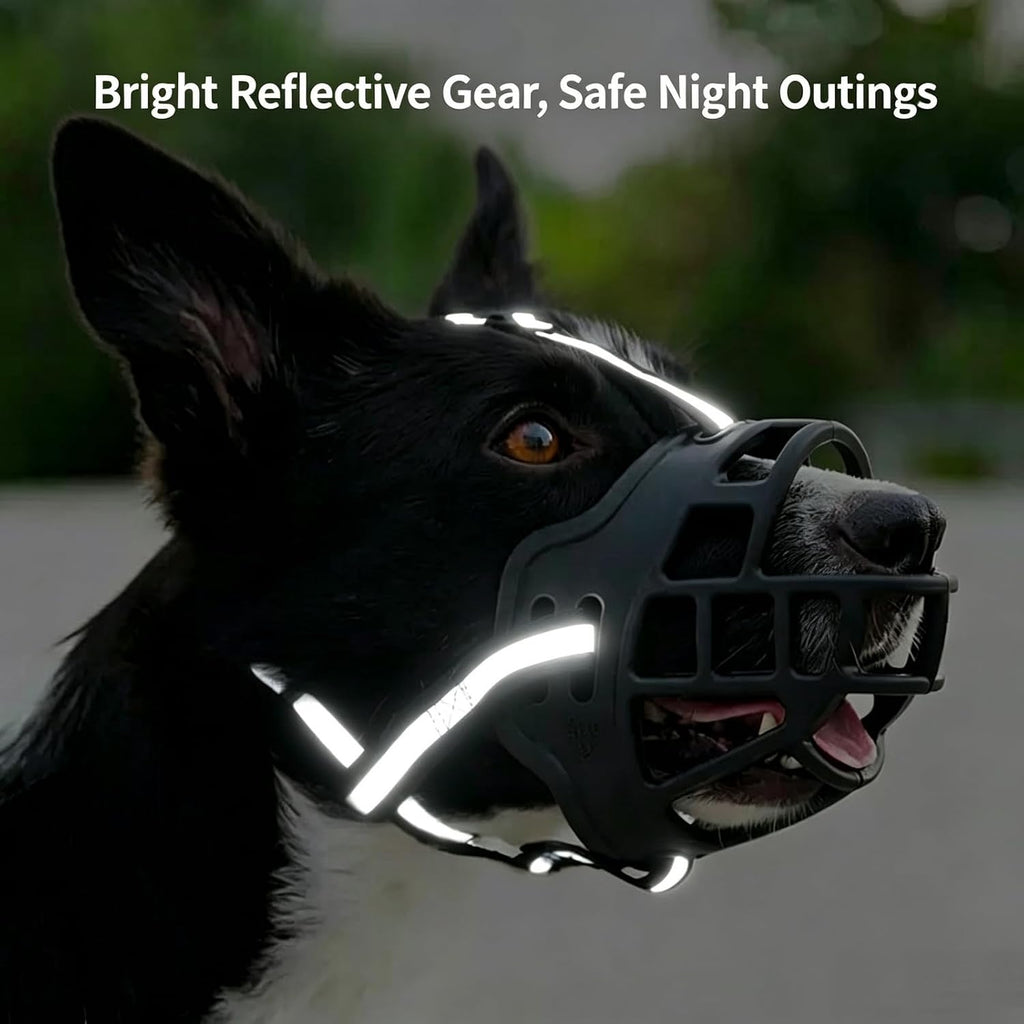 Basket Muzzle for Medium Sized Dog, Breathable Reflective Adjustable Dogs Muzzles Prevents Scavenging, Chewing & Biting for Grooming Trimming Training, Soft, Lightweight & Sturdy (Size 3)