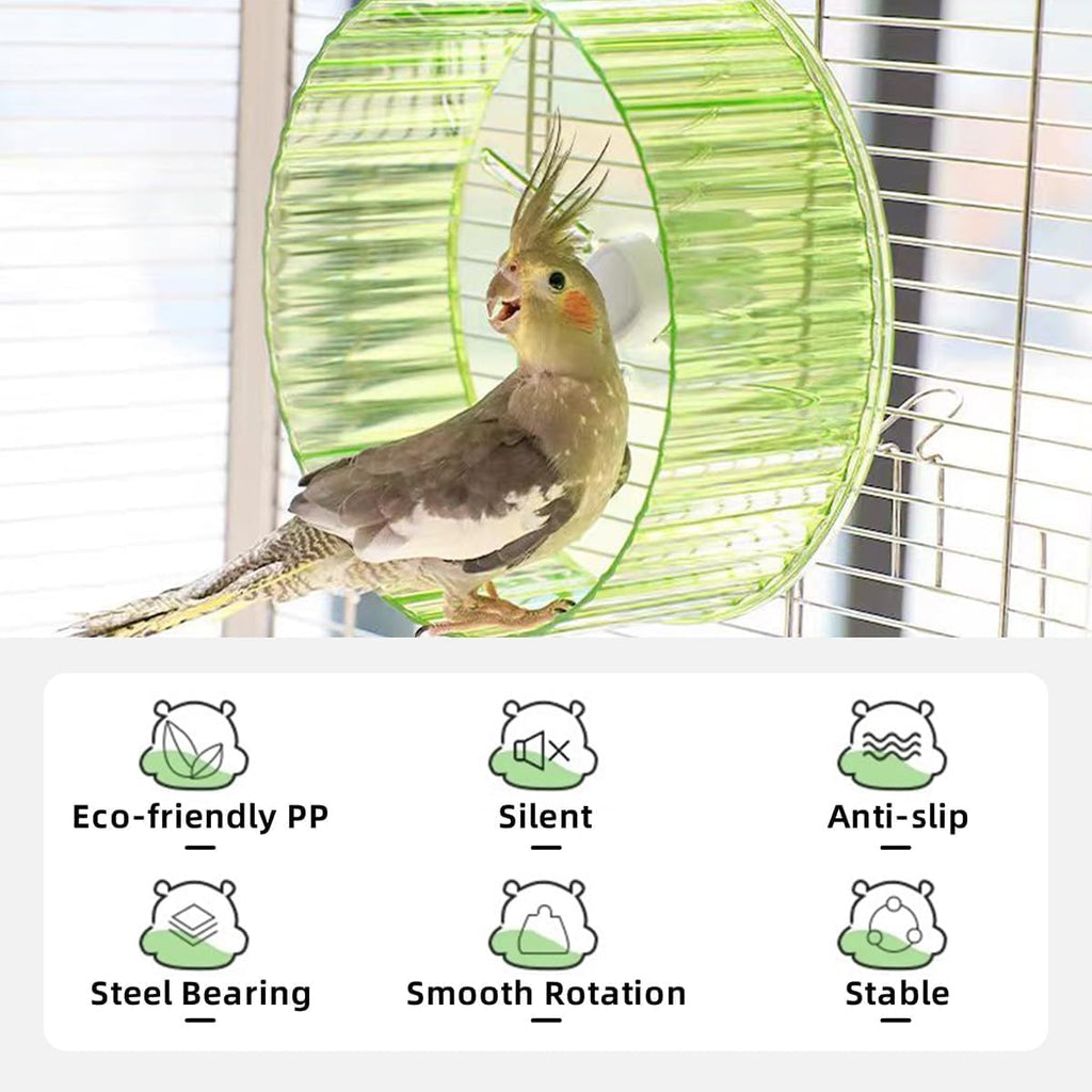 Bird Wheel Toy, Silent Parrot Exercise Wheel Interactive Rotating Toy for Small Medium Birds - Parakeets Cockatiels Conures Lovebirds Finches - Bird Cage Enrichment Accessory (L (8.3''D),Purple)