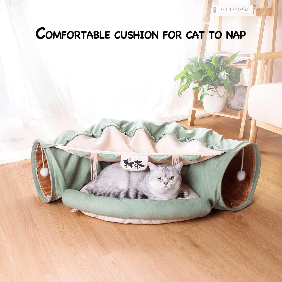 LEFTSTARER 2-in-1 Collapsible Cat Tunnel for Indoor Bed and Hideout - Pet Dog Rabbit Bunny Ferret Tunnel Tubes Toys with Removable Washable Mat, Tower Wheel Stuff