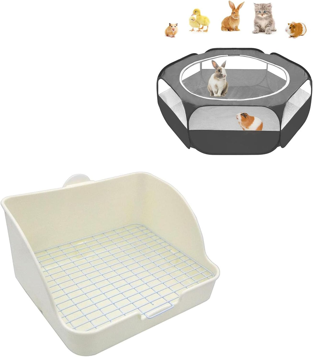 Guinea Pig Playpen with Cover, Hamster Playpen with Top, Rabbit Pop Up Playpen with Roof & Pet Small Rat Toilet, Square Potty Trainer Corner Litter Bedding Box Pet Pan