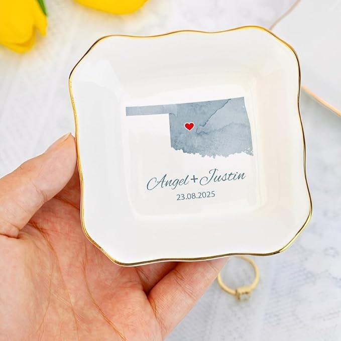 Custom State Location Map Engaged Ring Dish, Ring Holder Dish Engagement Gift - Image 5