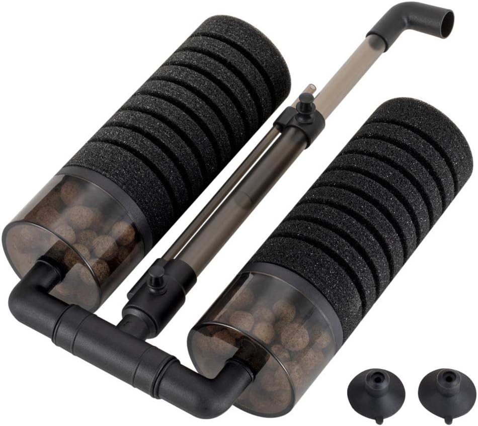 Hygger Aquarium Double Sponge Filter, Comes with 2 Spare Sponges, 1 Bag of Bio Ceramic Media Balls, Quiet Submersible Foam Filter for Fresh Water and Salt-Water Fish Tank (M)