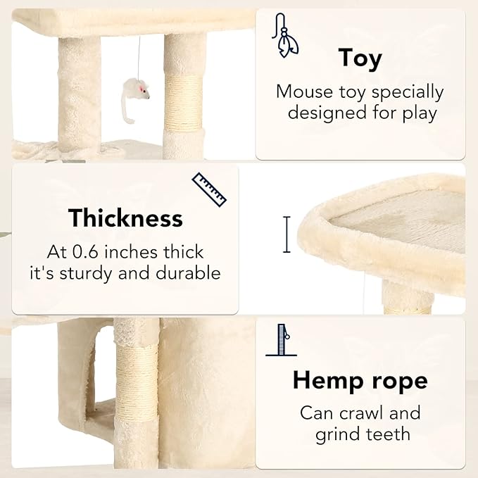 BestPet | 37" Cat Tree Tower | Beige | Sturdy Multi-Level Cat Tree - Image 5