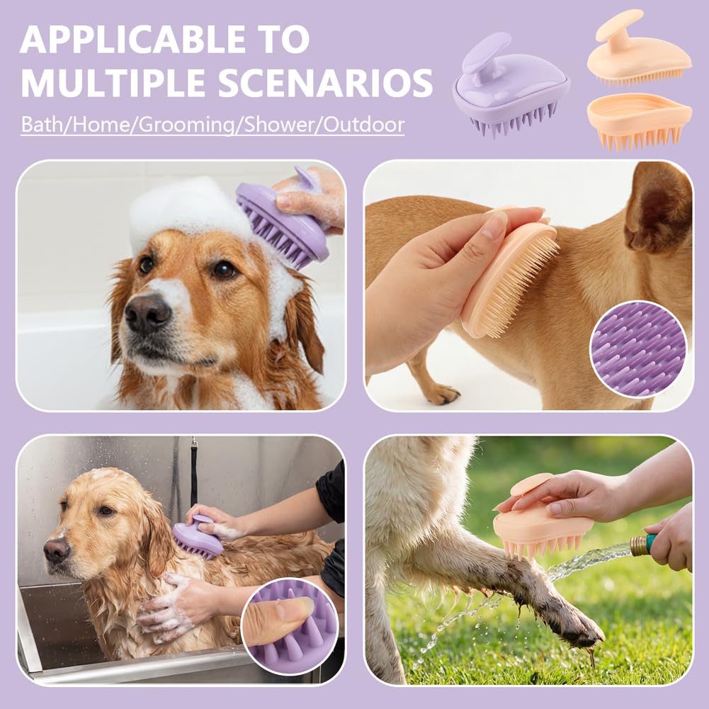 2-in-1 Dog Bath Brush for Grooming & Massage, 2 Pack Pet Silicone Brush