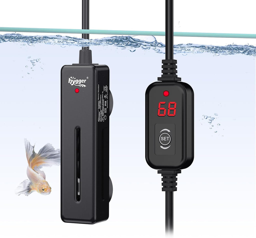 hygger Mini Fish Tank Submersible Heater 50W for 5-10 Gallons Small Betta Aquarium Heater with Digital Display Controller Adjustable Temperature