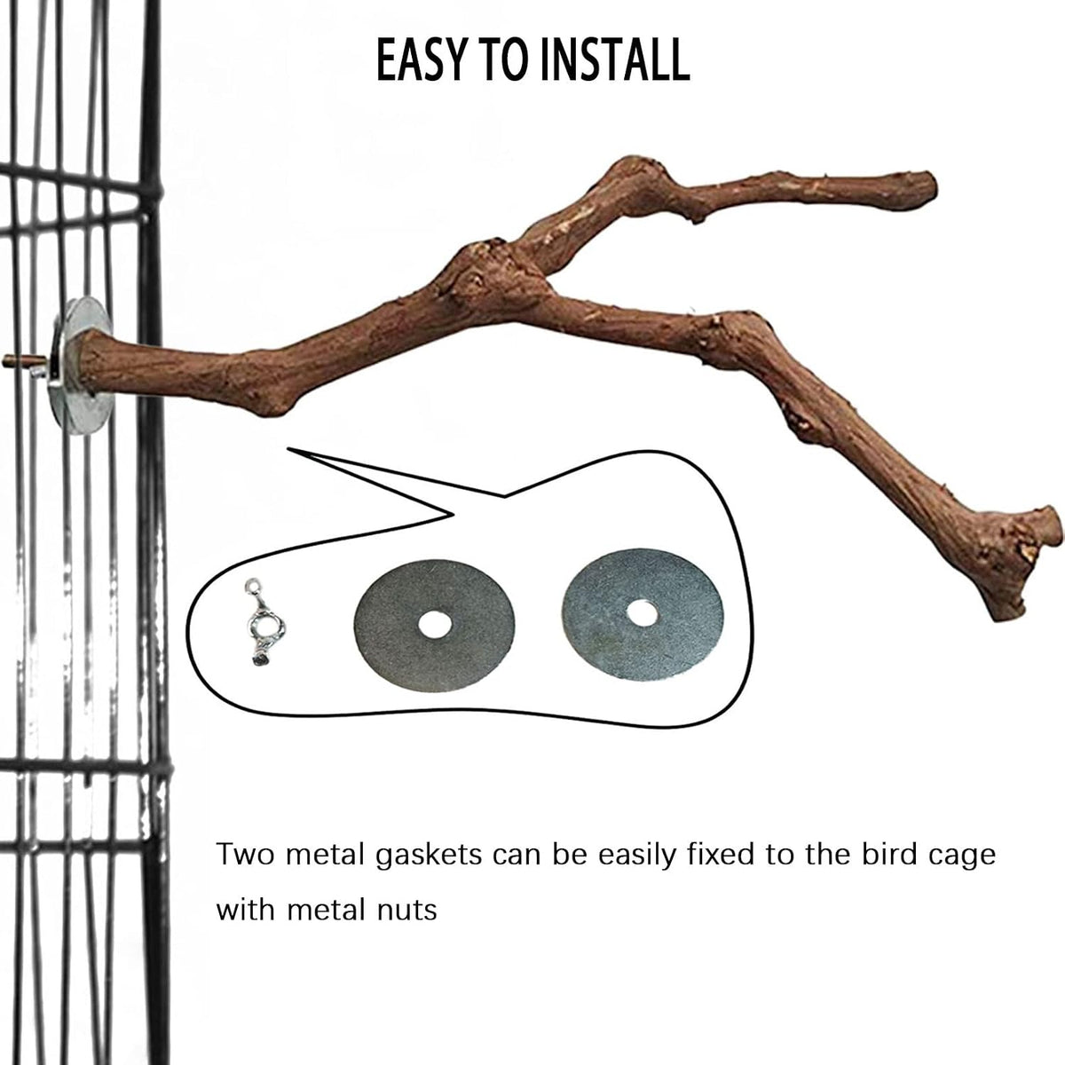 PINVNBY 2Pcs Wood Perches for Bird Cage,Natural Parrot Stand Branch Parakeet Paw Grinding Sticks Standing Grape Pole for Lovebirds Budgies Cockatiels Finches