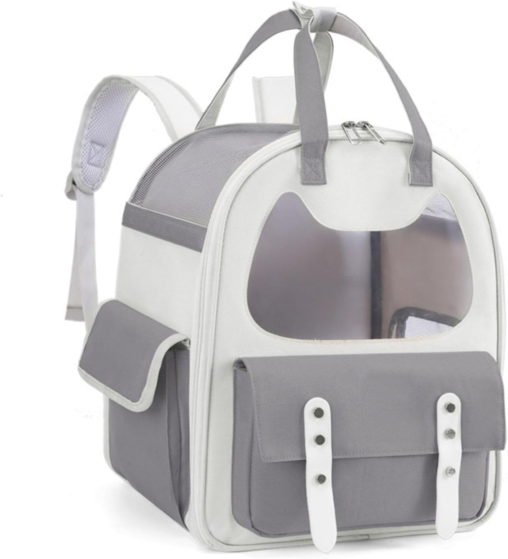 Pet Backpack, TSA-Friendly Canvas Transparent Cat Travel Backpack, Airline Approved Small Dog Travel Bag 15.7x9.1x12.6 Inches with Handles, Breathable for Camping, Outdoor Activities & Air Travel