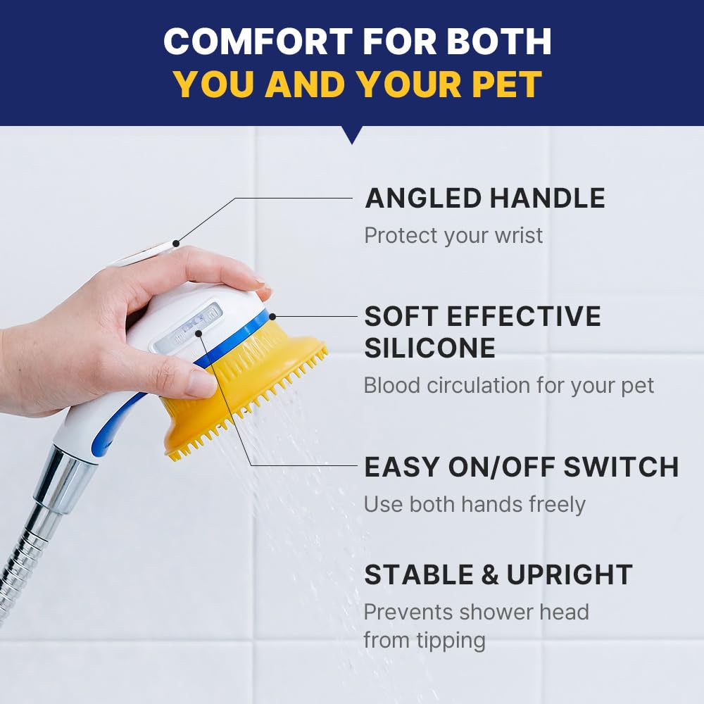 PETHROOM Shower Sprayer Attachment for Dogs & Cats with Massage Bath Brush