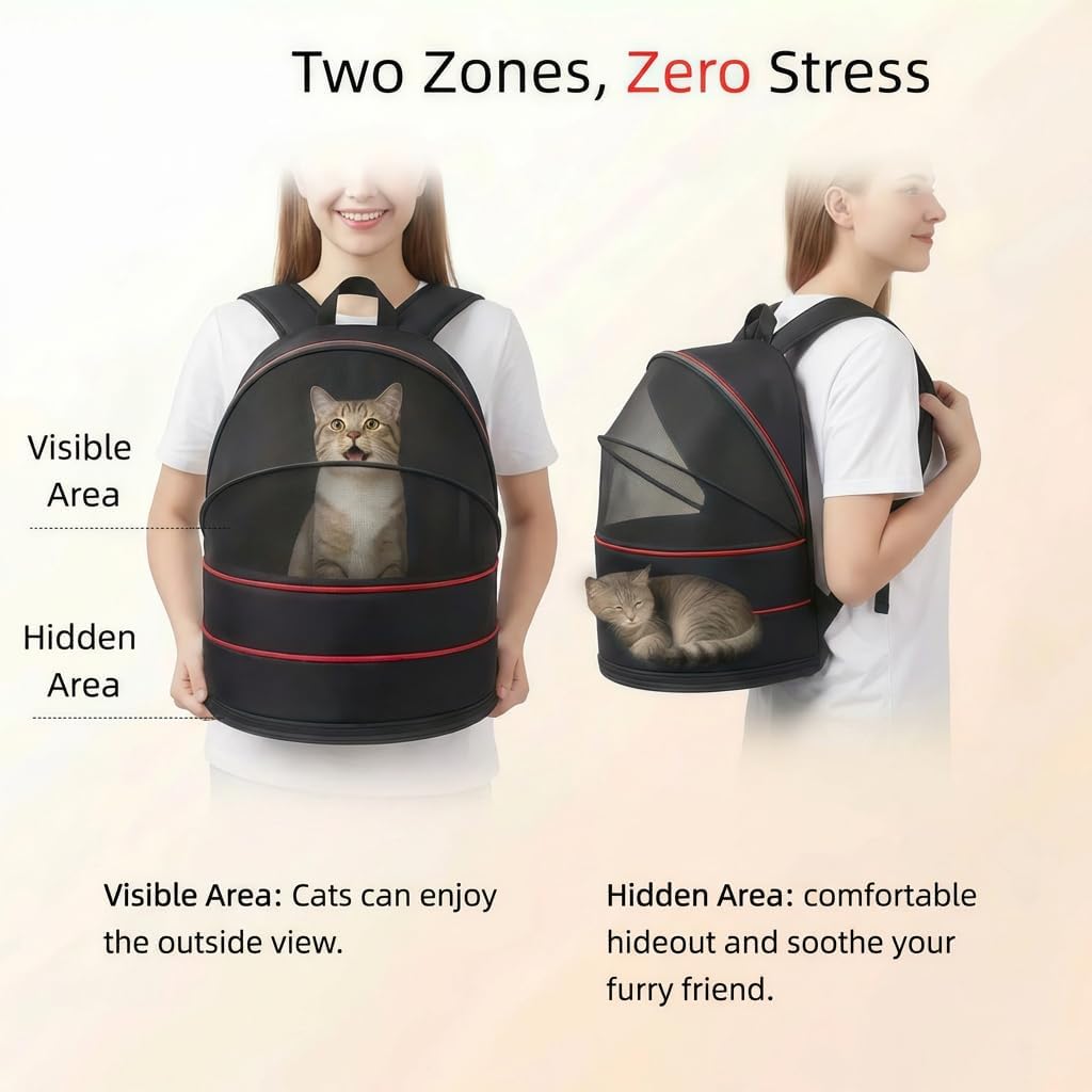 Expandable Cat Carrier Backpack, 2-in-1 Pet Tent for Cats & Small Dogs