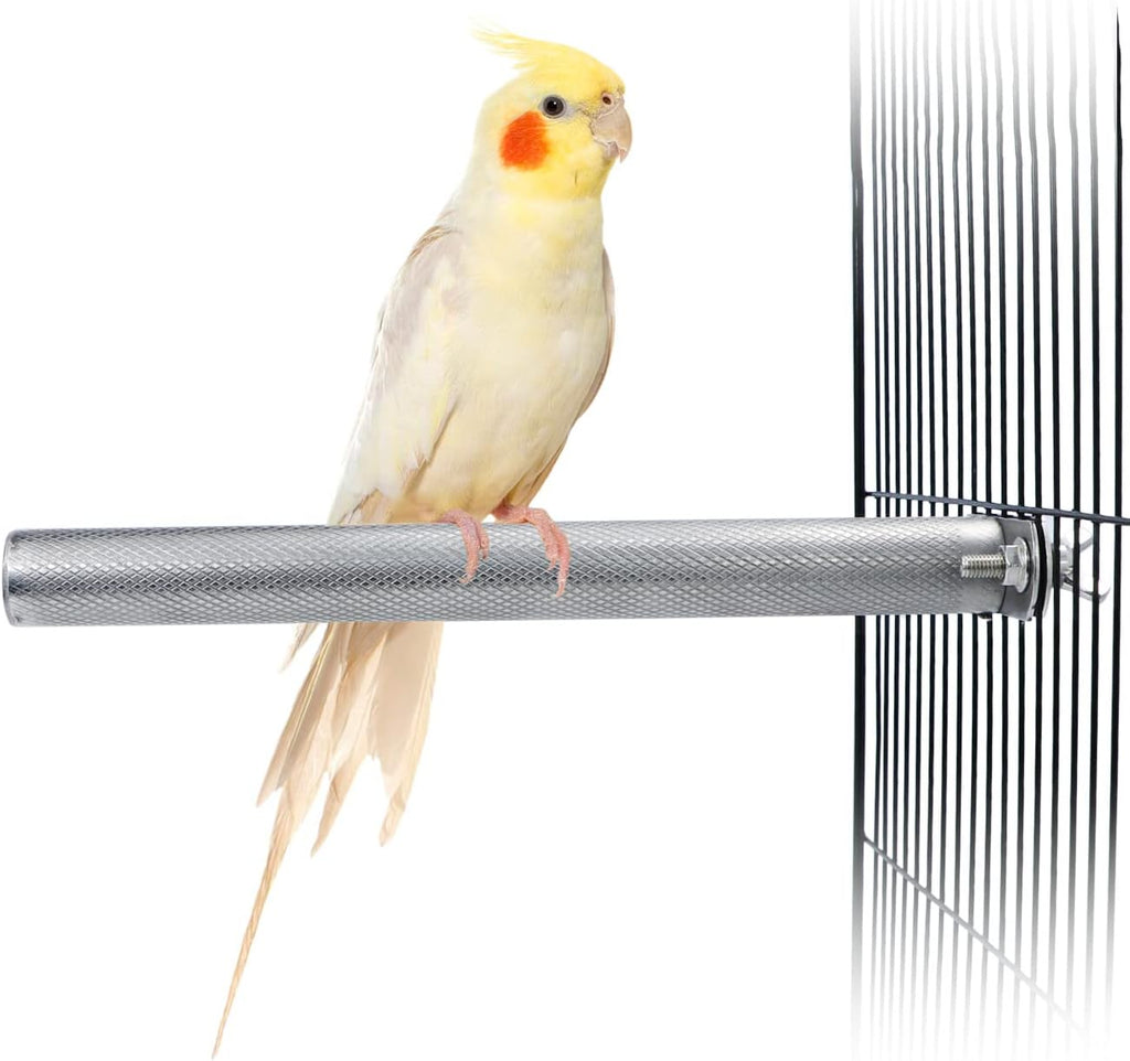 Wontee Bird Perch Stand Stainless Steel Parrot Cage Perch Accessories for Parakeets Cockatiels Conures African Greys Macaws Amazon Parrots (L (11.8"x1")