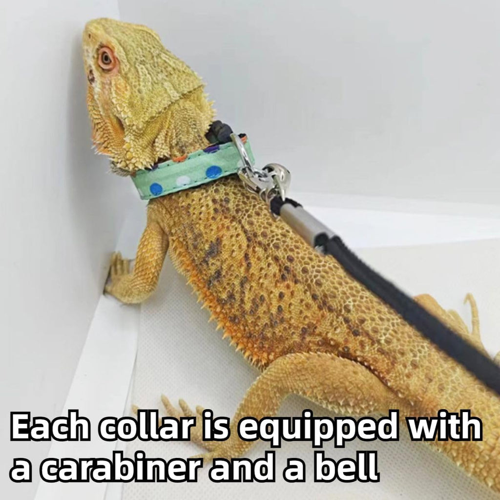 3PCS Bearded Dragon Lizard Leash Collar Harness Mini Adjustable Reptile Collar with Bells Nylon Pet Collar Suitable for Lizard Bearded Dragon Gecko Chameleon Safety Outdoor Walking (S)