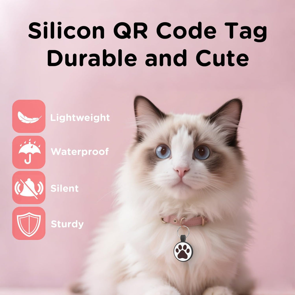 QR Code Cat Tag, Modifiable Pet Online Profile, Multiple Emergency Contact, Scannable QR Pet ID Tag, Instant GPS Location Email Alert (Medium to Large Breeds - 1.25", Black & Rose & Purple)