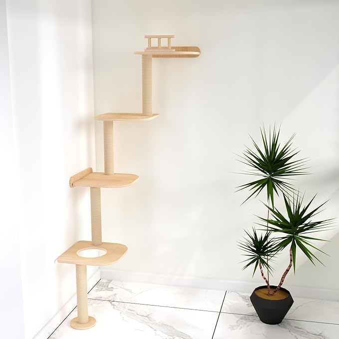 Wall-Mounted Tall Cat Tree Cat Scratching Post, Space Saving Floor to Ceiling by Unknown